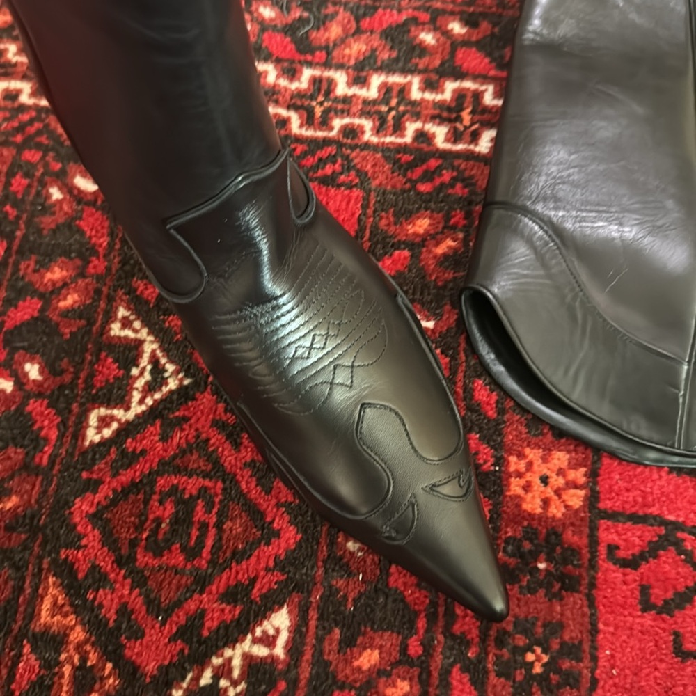Anine Bing Black Leather Knee-High Heeled Boots - Picture 3 of 5